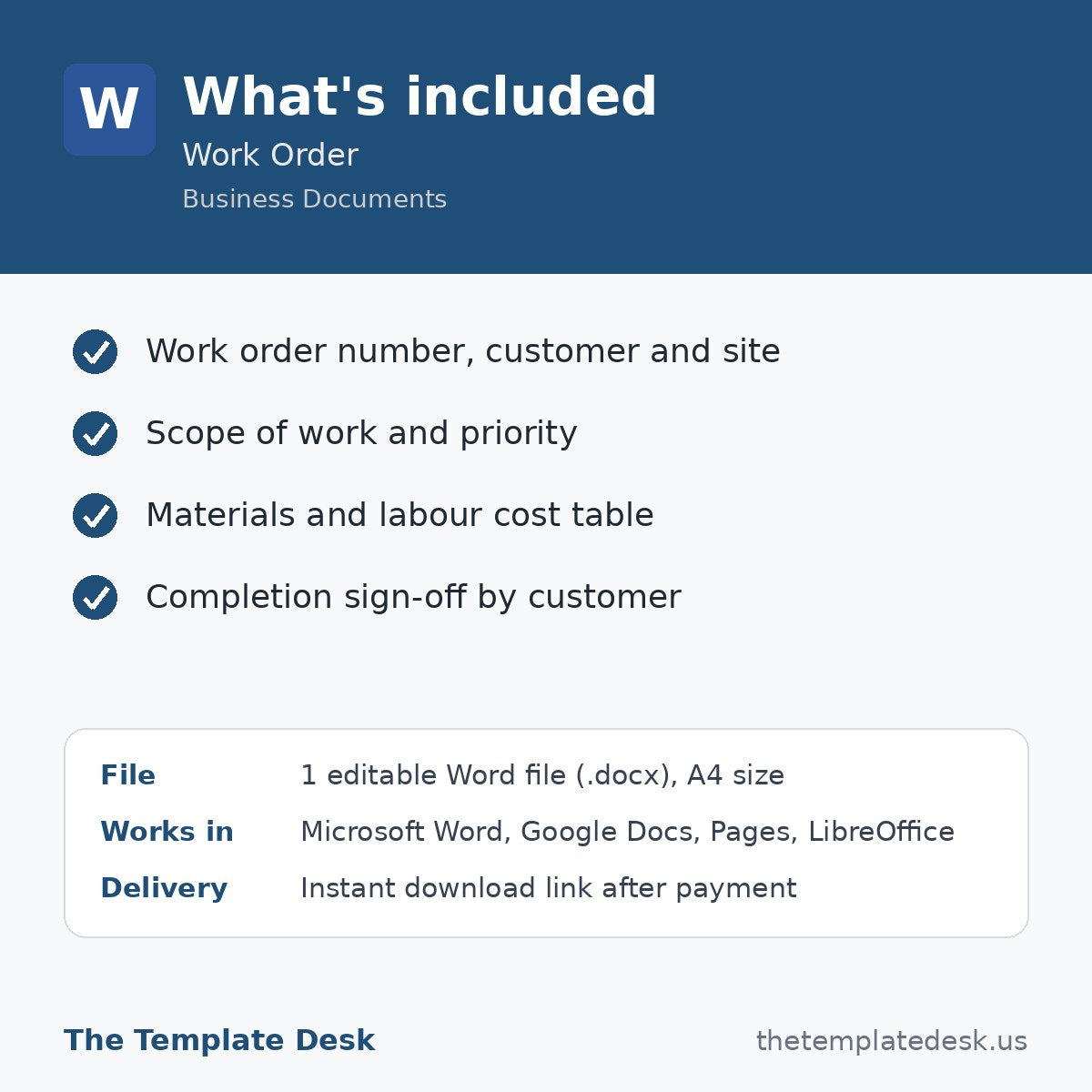 Work Order – what's included