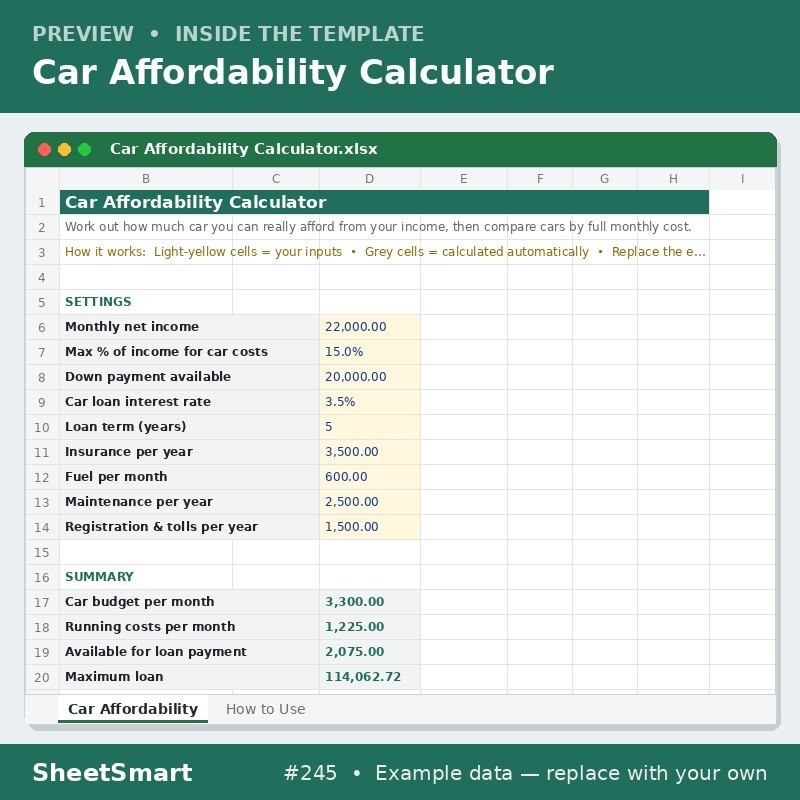 Car Affordability Calculator – sheet preview