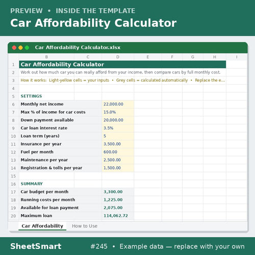 Car Affordability Calculator – sheet preview