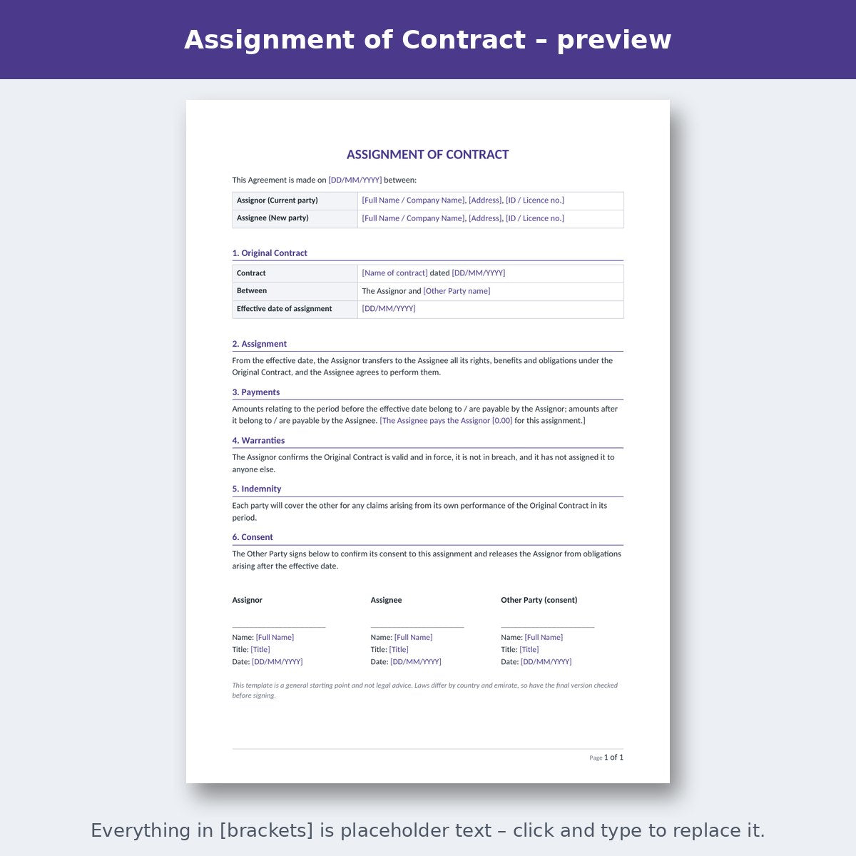 Assignment of Contract – preview