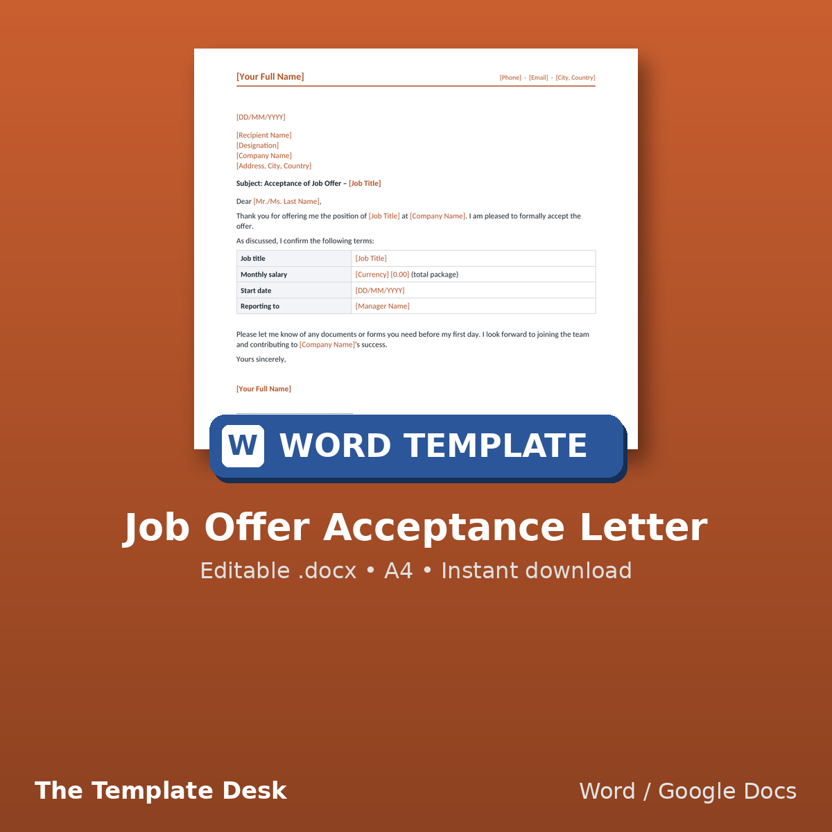 Job Offer Acceptance Letter – cover
