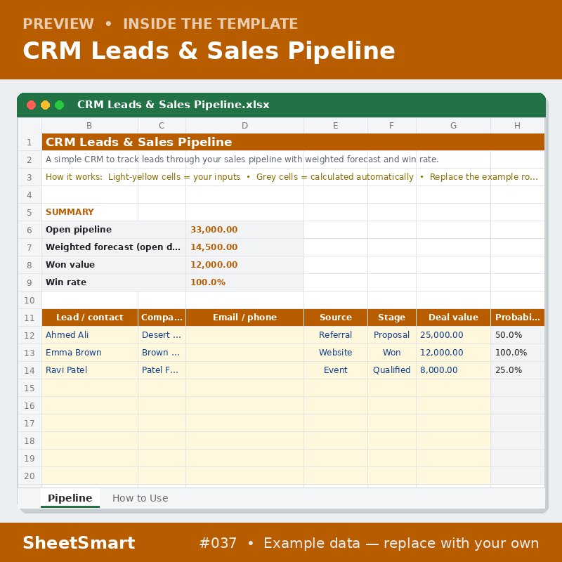 CRM Leads & Sales Pipeline – sheet preview