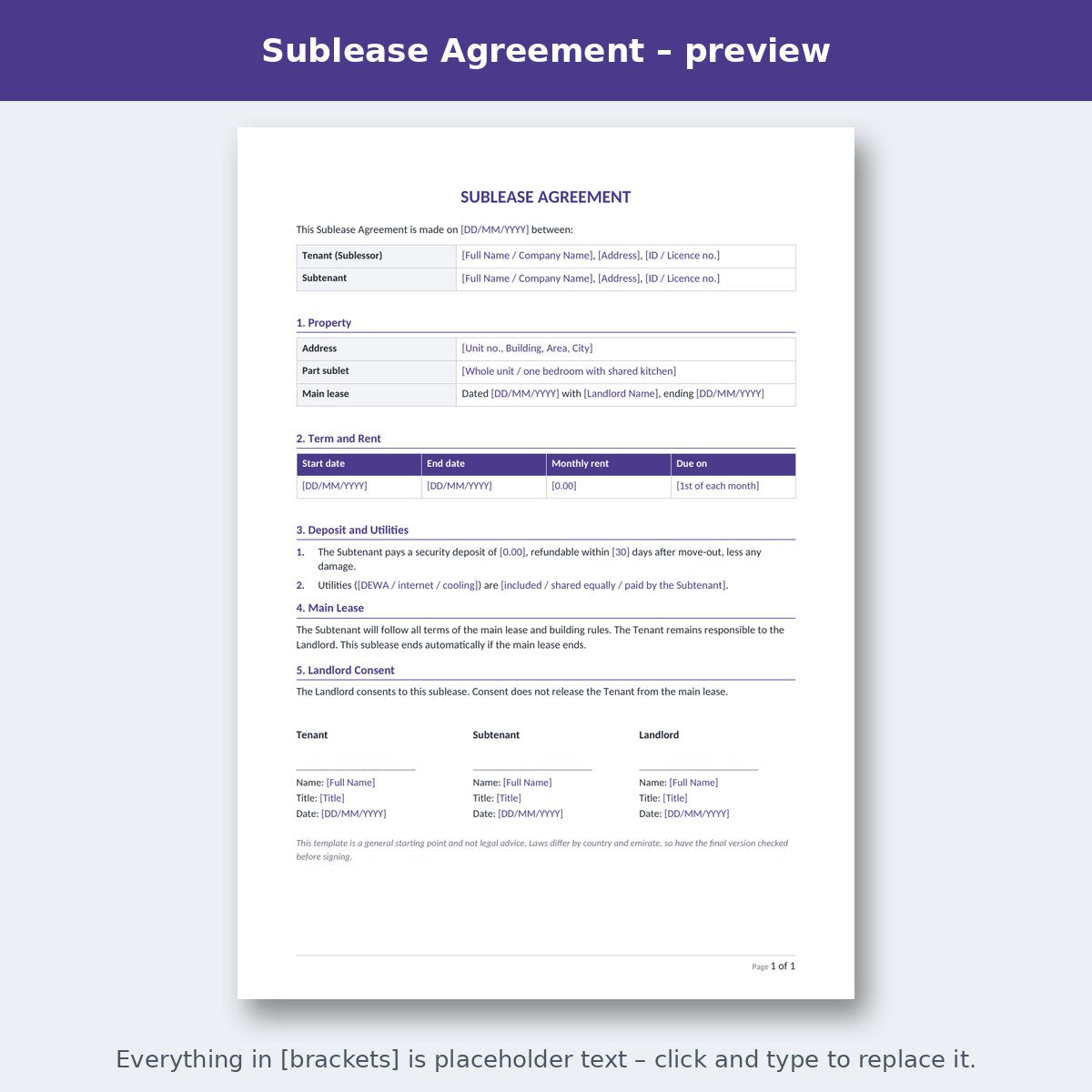 Sublease Agreement – preview