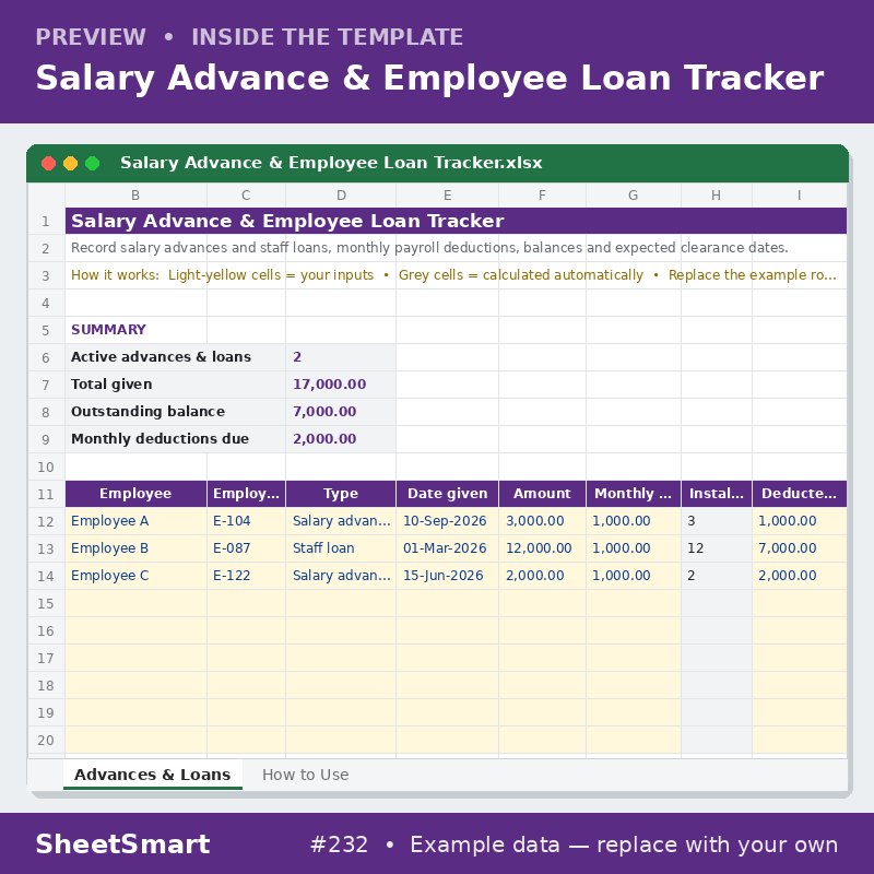 Salary Advance & Employee Loan Tracker – sheet preview