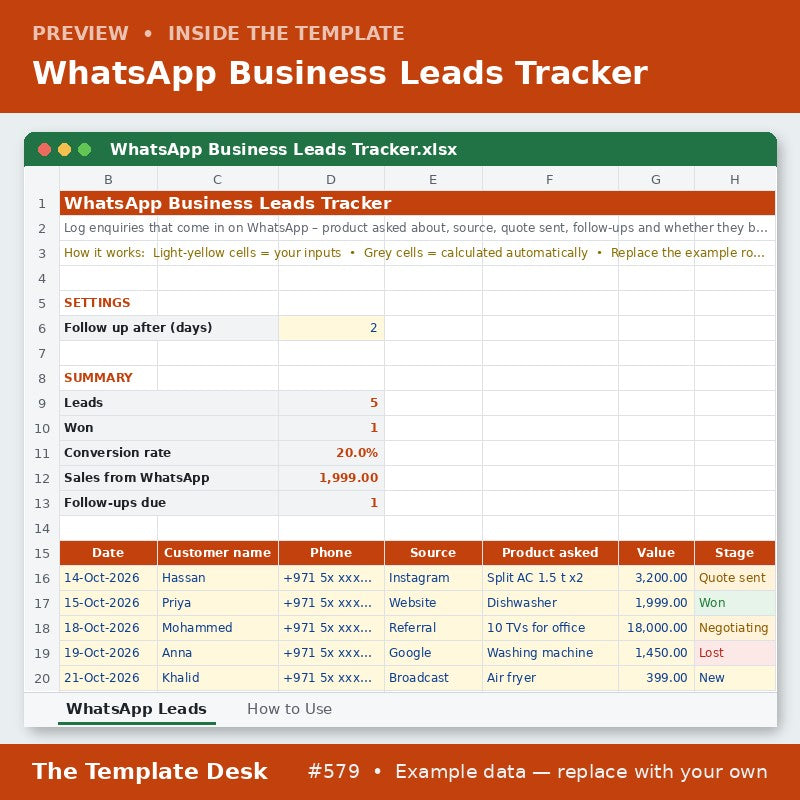 WhatsApp Business Leads Tracker – preview