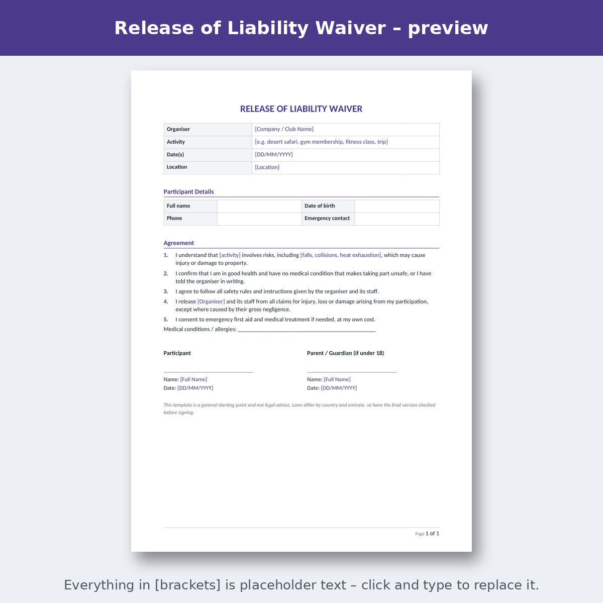 Release of Liability Waiver – preview