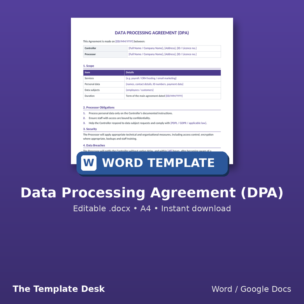 Data Processing Agreement (DPA) – cover