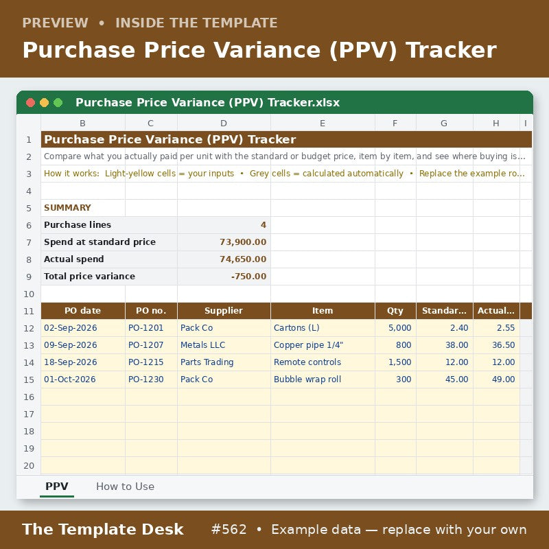 Purchase Price Variance (PPV) Tracker – preview