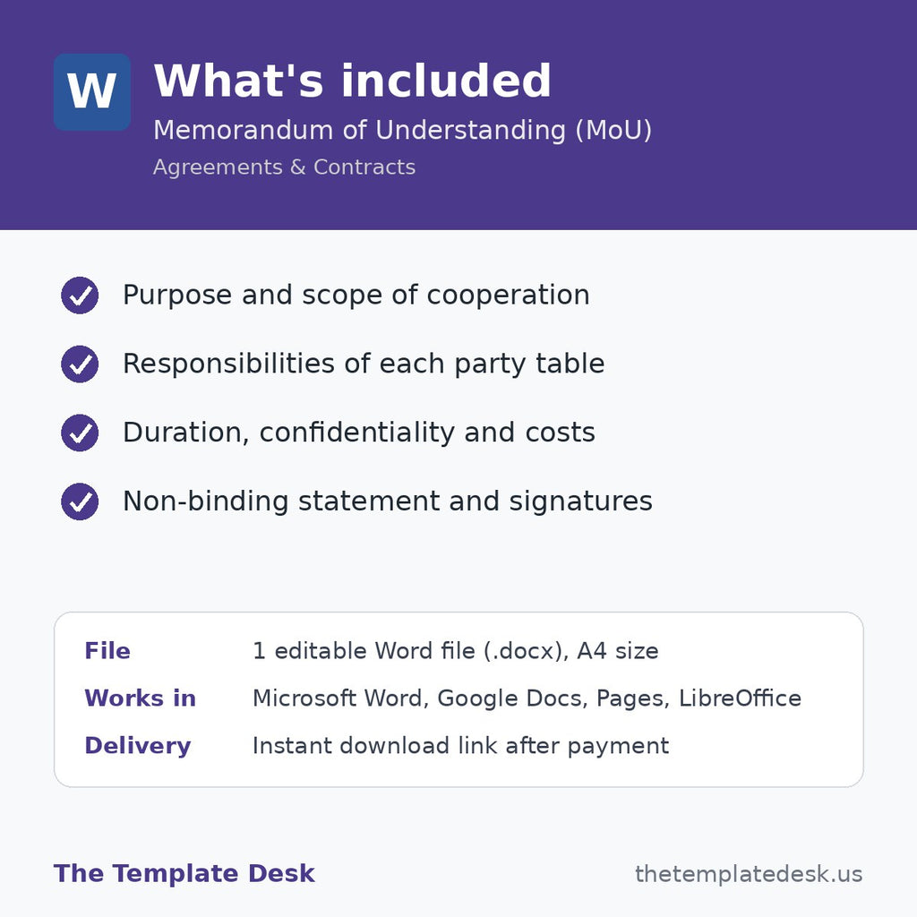 Memorandum of Understanding (MoU) – what's included
