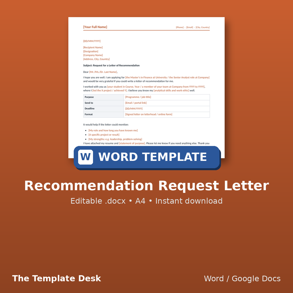 Recommendation Request Letter – cover