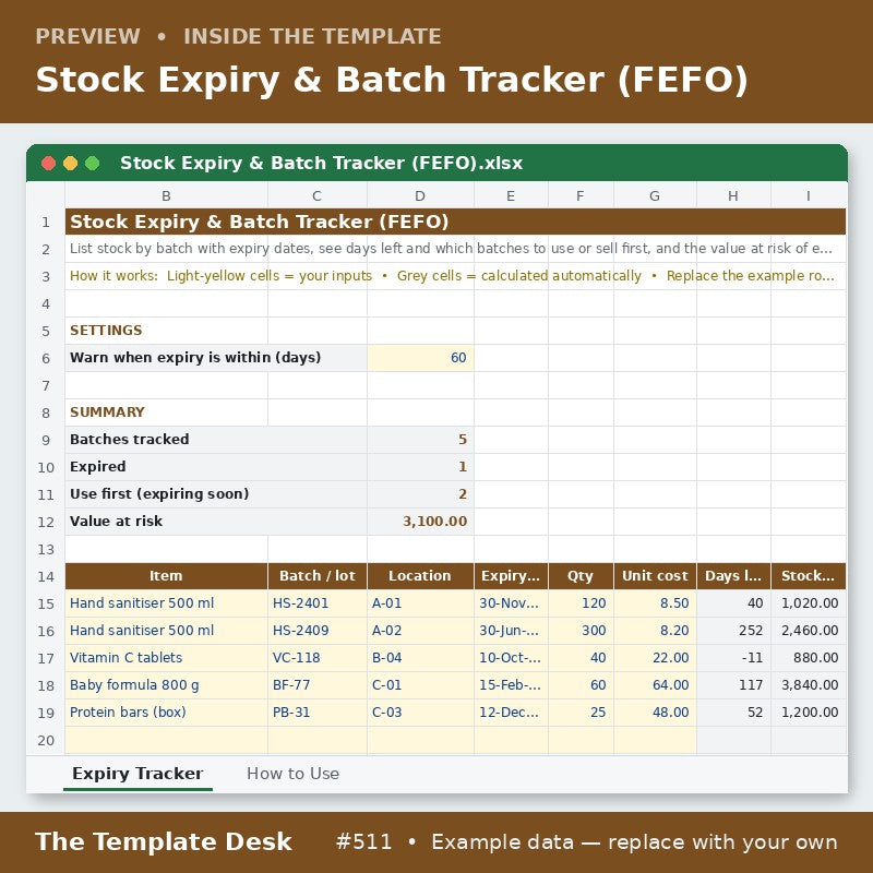 Stock Expiry & Batch Tracker (FEFO) – sheet preview