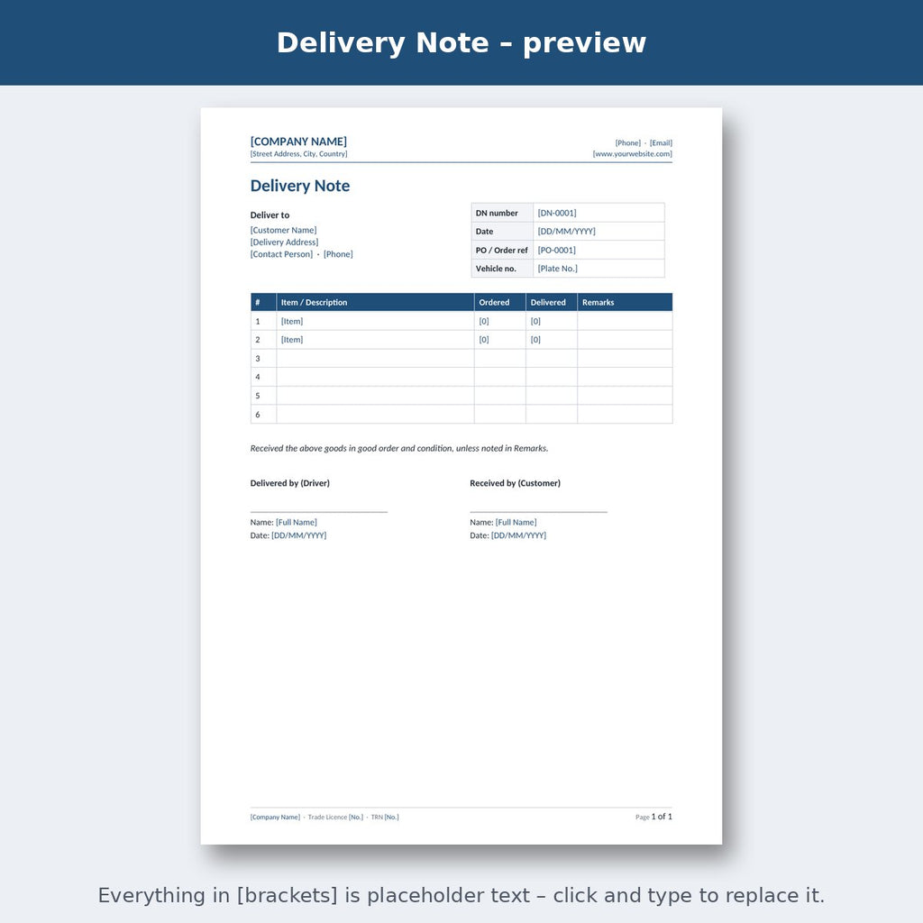 Delivery Note – preview