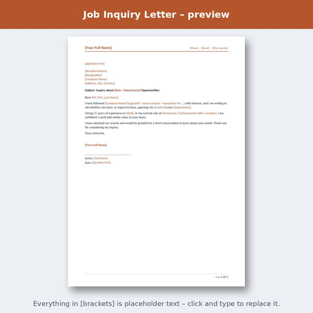 Job Inquiry Letter – preview