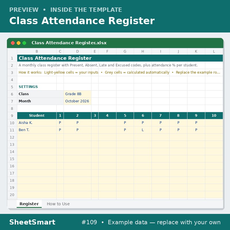 Class Attendance Register – sheet preview