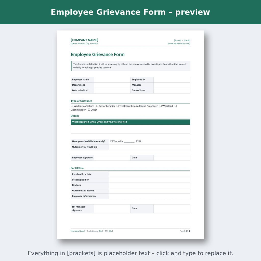 Employee Grievance Form – preview