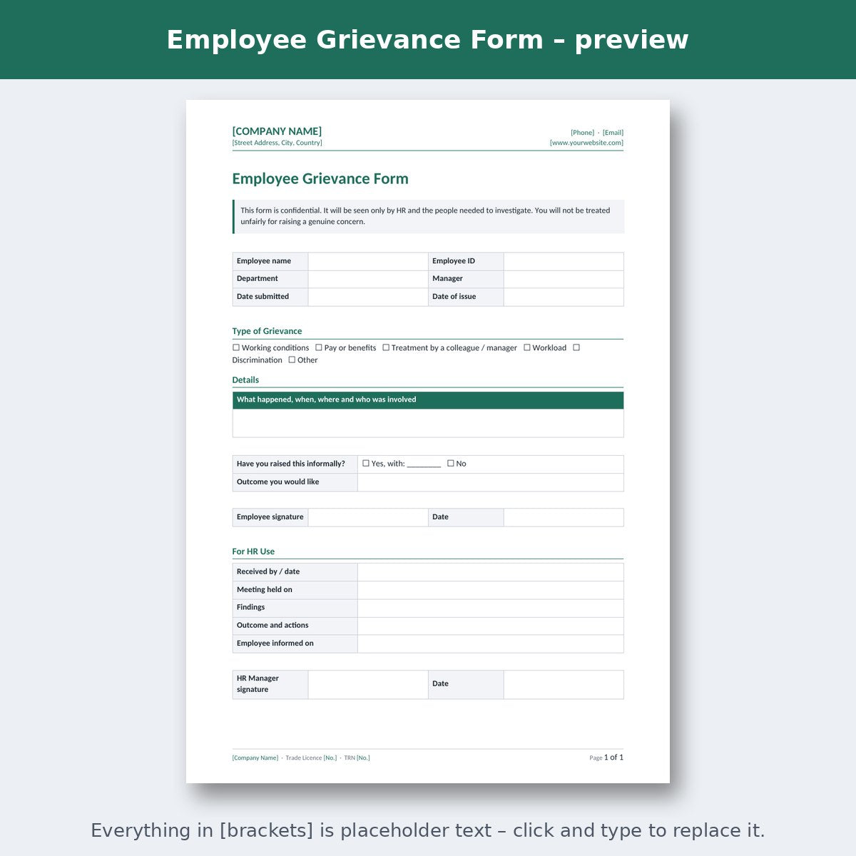 Employee Grievance Form – preview
