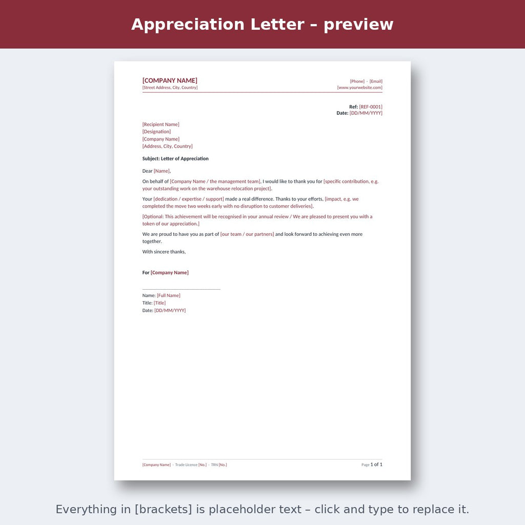 Appreciation Letter – preview