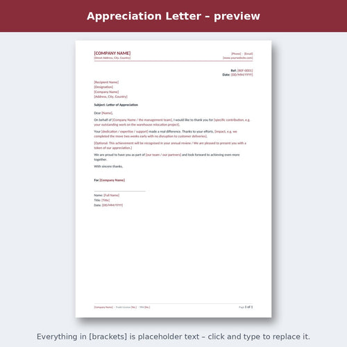 Appreciation Letter – preview