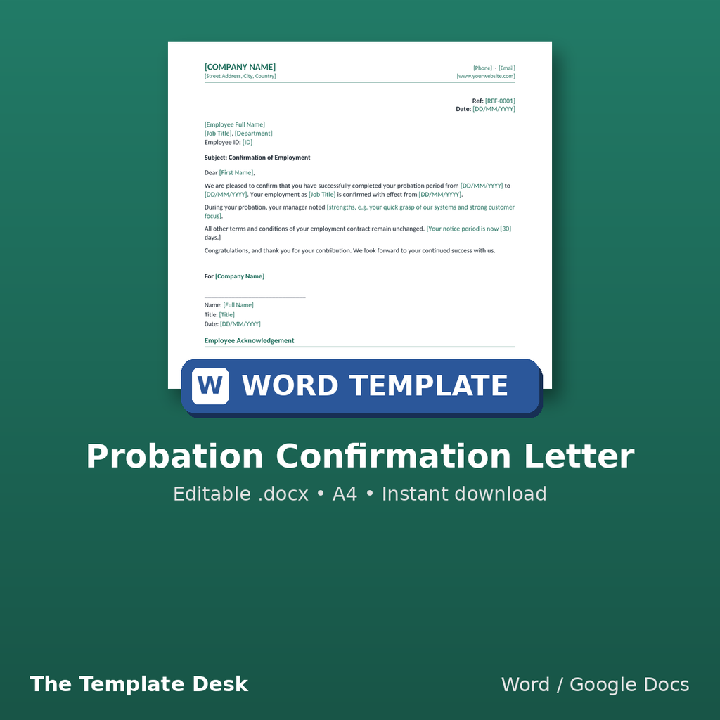 Probation Confirmation Letter – cover