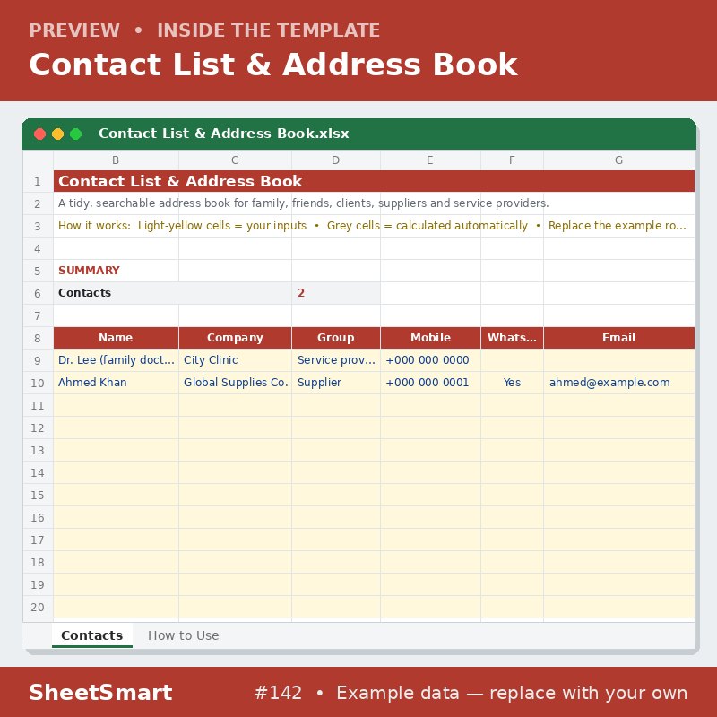 Contact List & Address Book – sheet preview