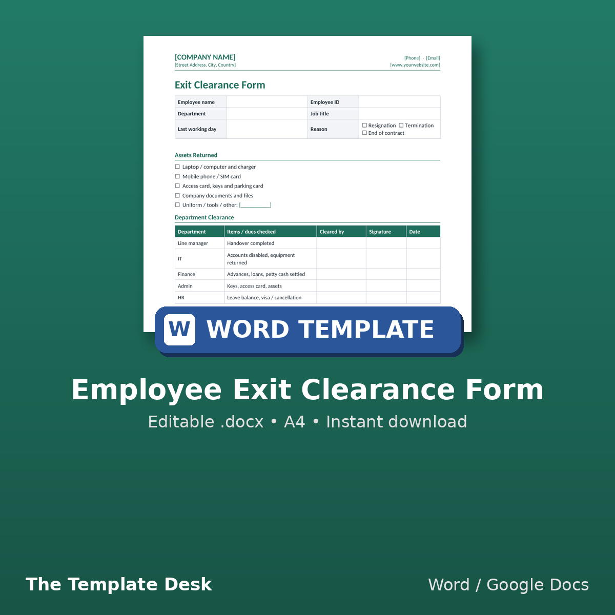 Employee Exit Clearance Form – cover