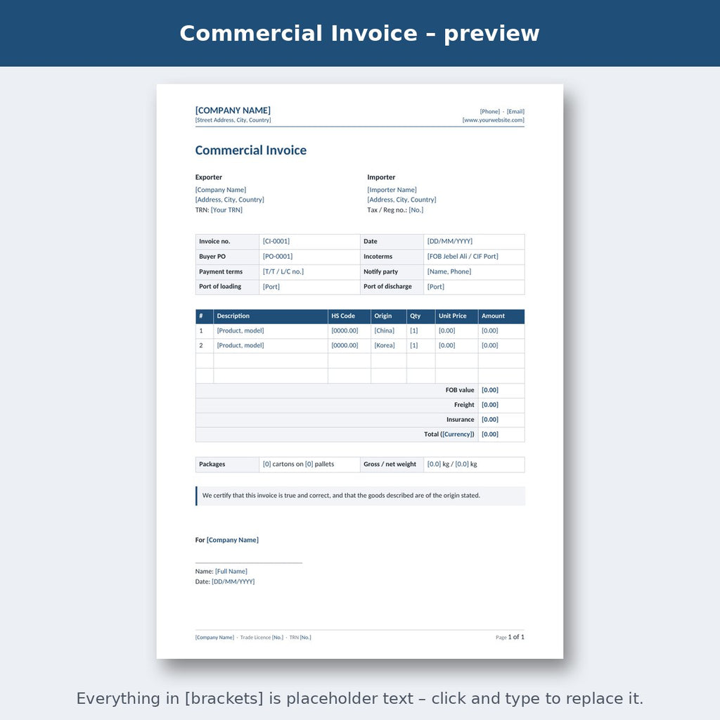 Commercial Invoice – preview