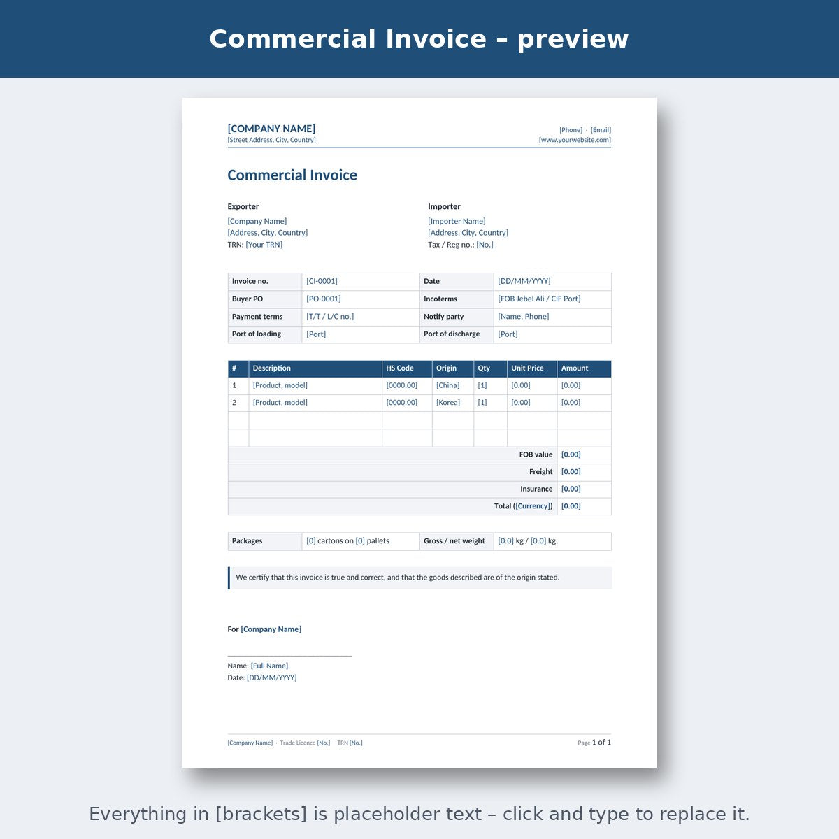 Commercial Invoice – preview