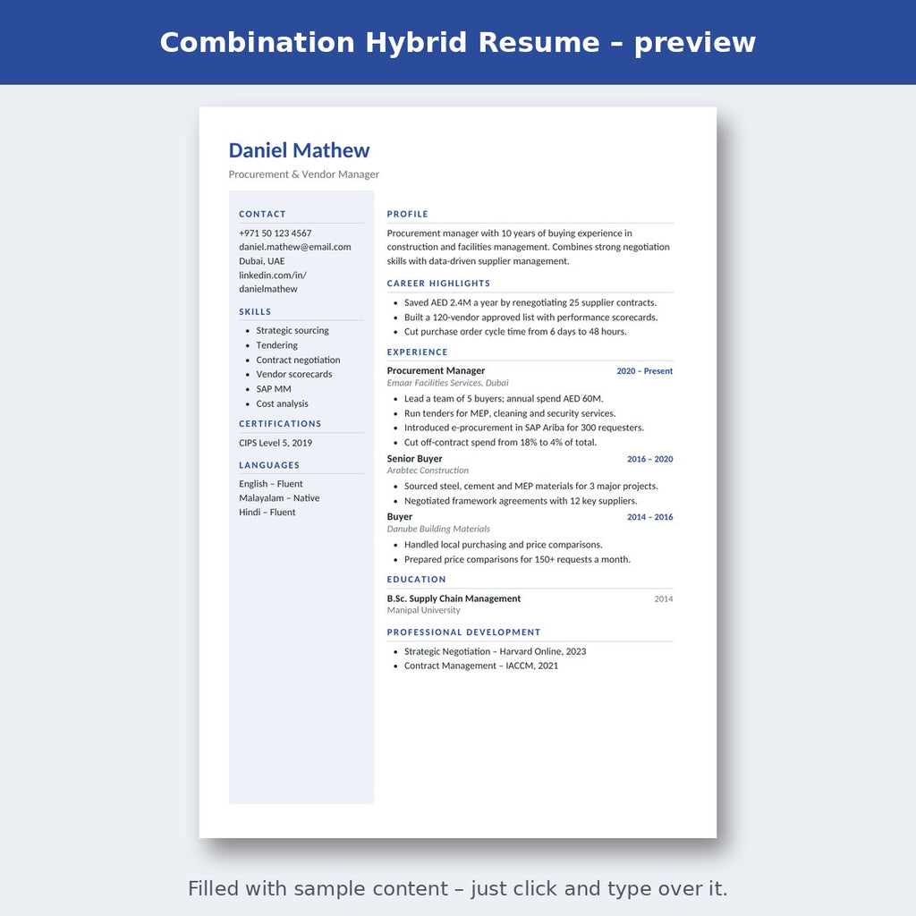 Combination Hybrid Resume – preview
