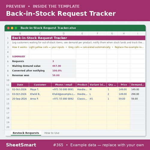 Back-in-Stock Request Tracker – sheet preview