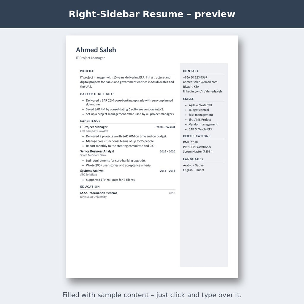 Right-Sidebar Resume – preview
