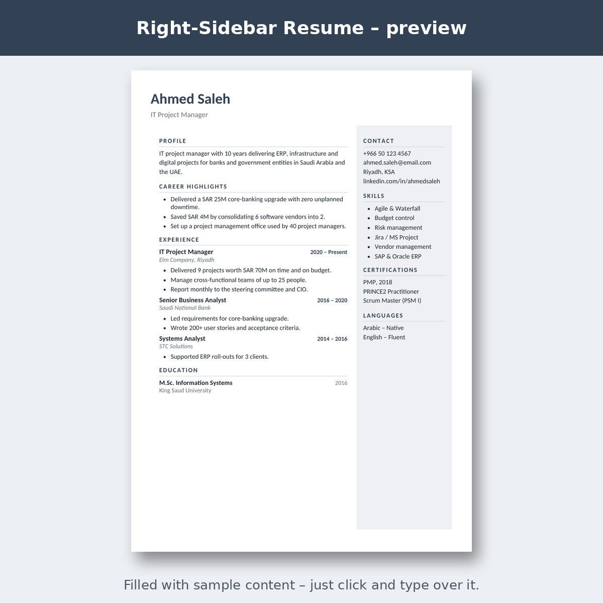 Right-Sidebar Resume – preview