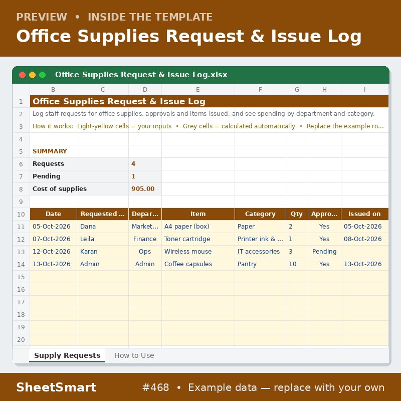 Office Supplies Request & Issue Log – sheet preview
