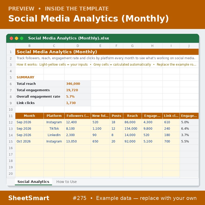 Social Media Analytics (Monthly) – sheet preview