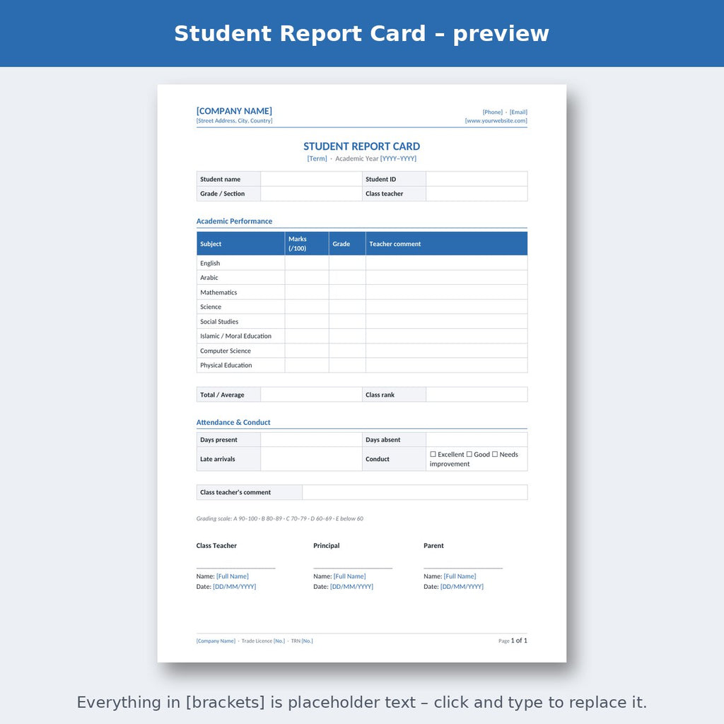 Student Report Card – preview
