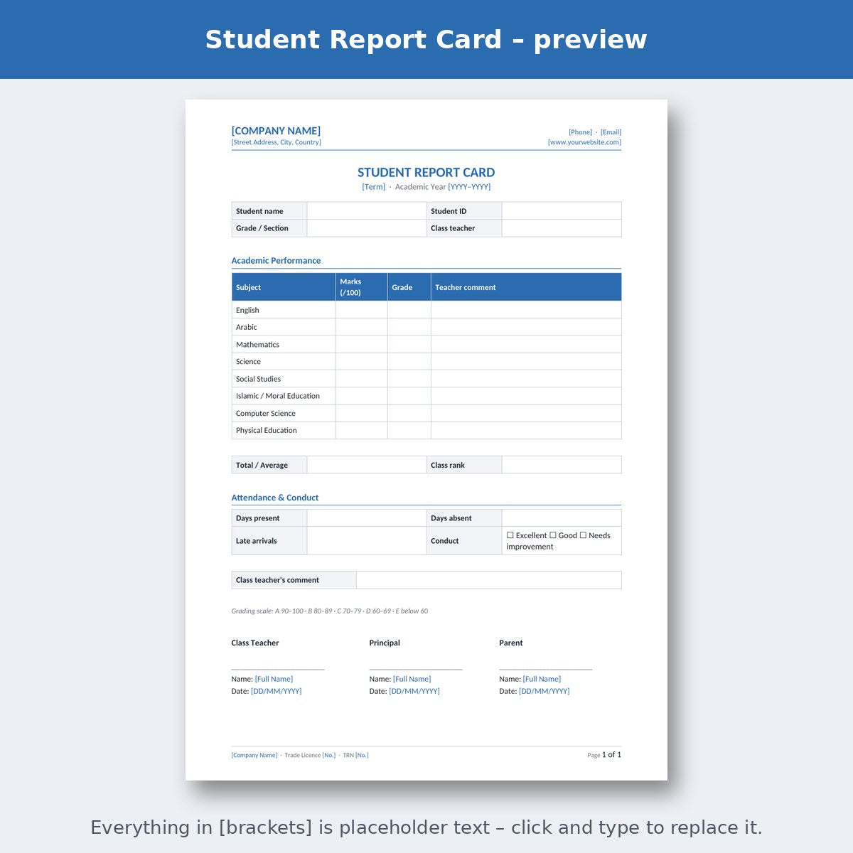 Student Report Card – preview