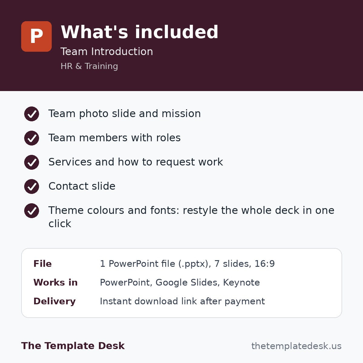 Team Introduction – what's included