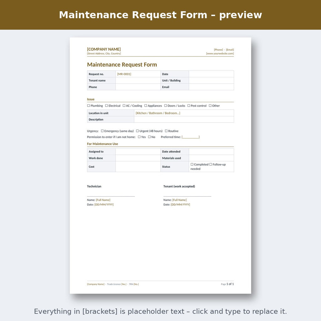 Maintenance Request Form – preview