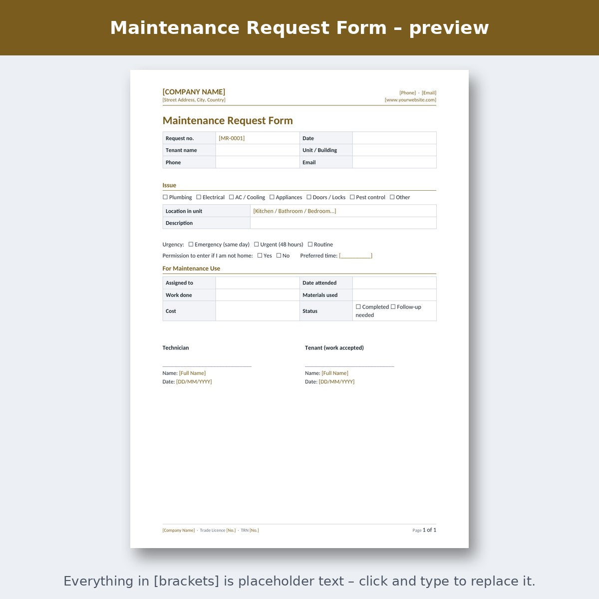 Maintenance Request Form – preview