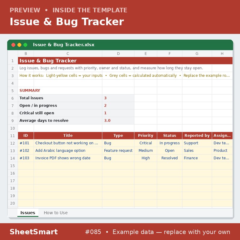 Issue & Bug Tracker – sheet preview