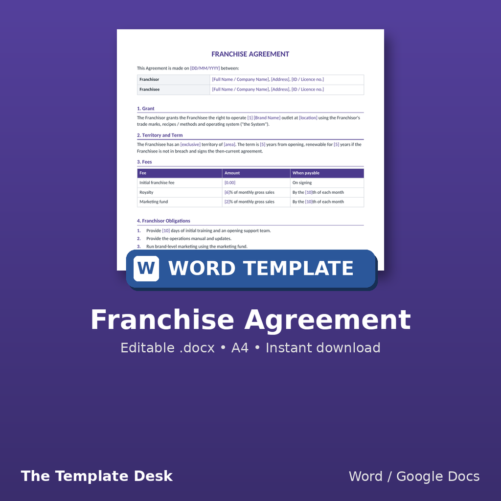 Franchise Agreement – cover