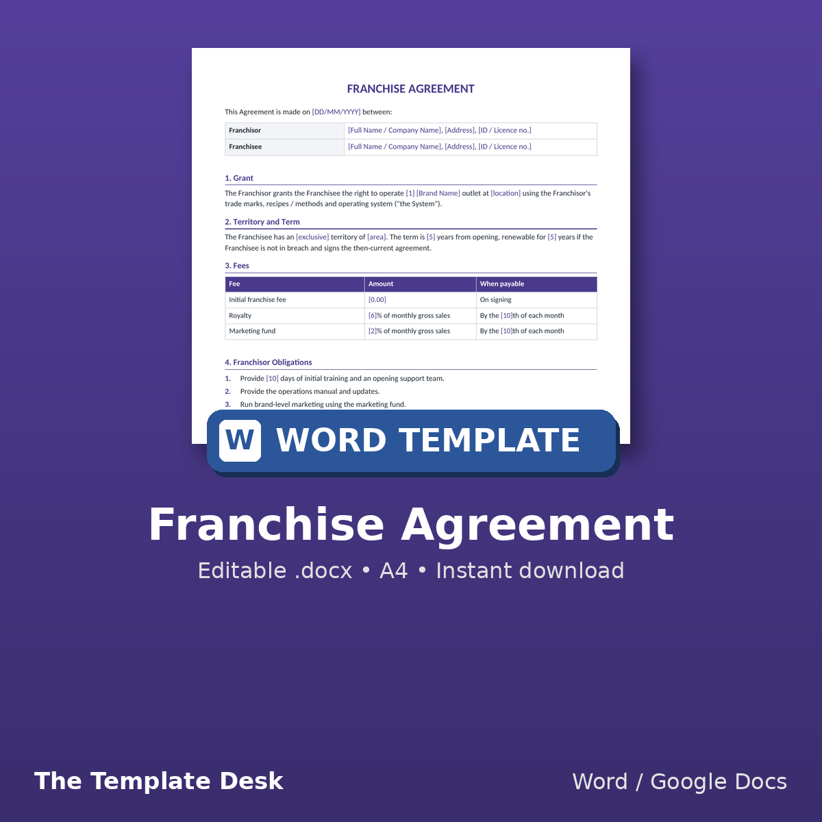 Franchise Agreement – cover