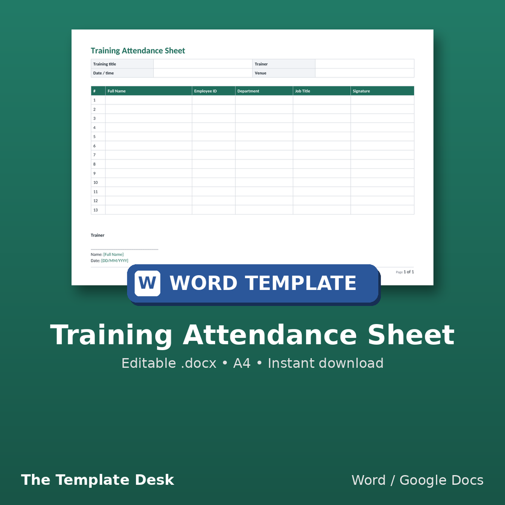 Training Attendance Sheet – cover