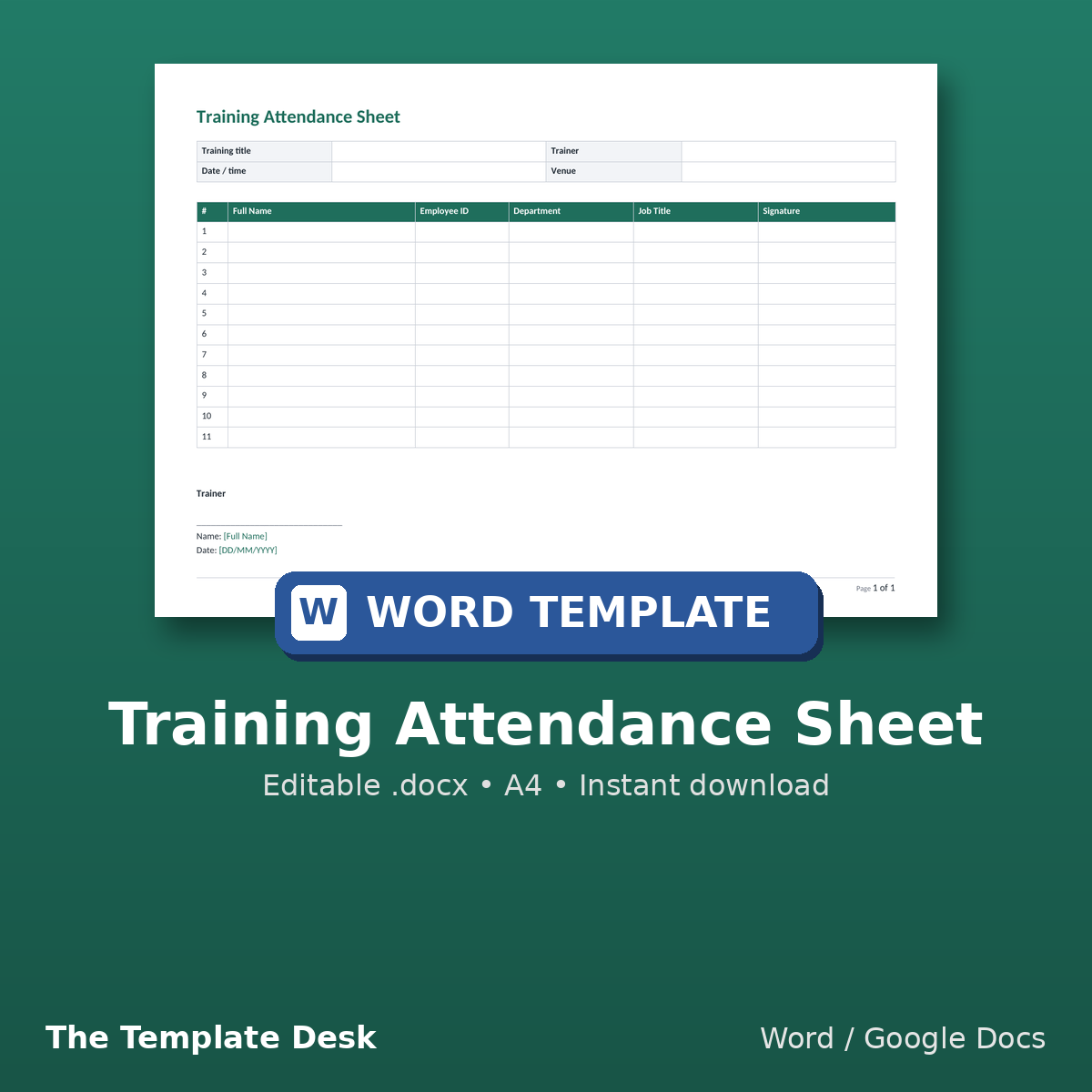 Training Attendance Sheet – cover