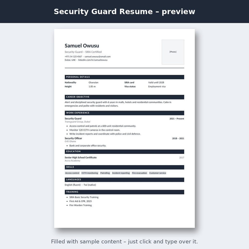Security Guard Resume – preview