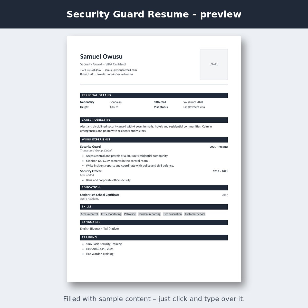 Security Guard Resume – preview
