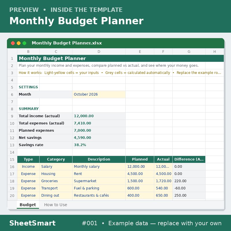 Monthly Budget Planner – sheet preview