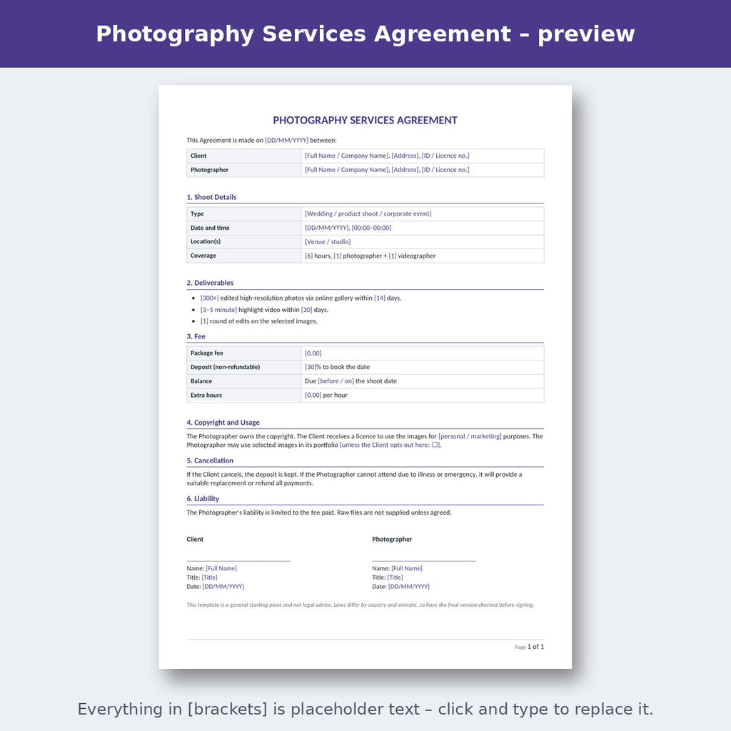 Photography Services Agreement – preview