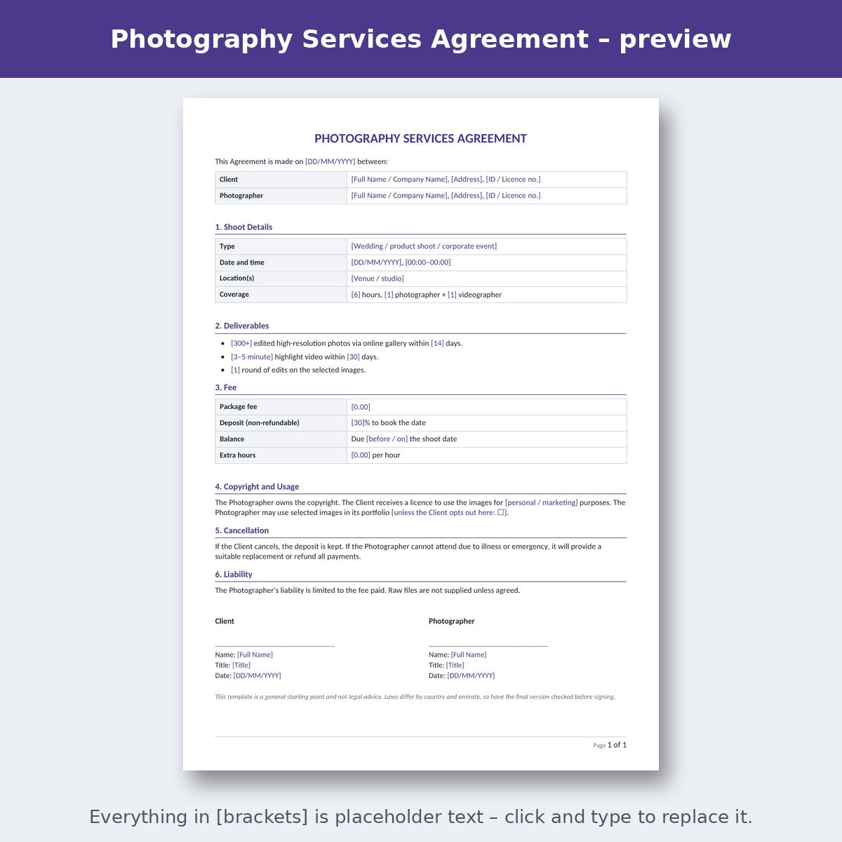 Photography Services Agreement – preview