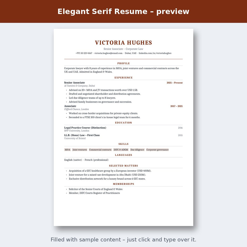 Elegant Serif Resume – preview