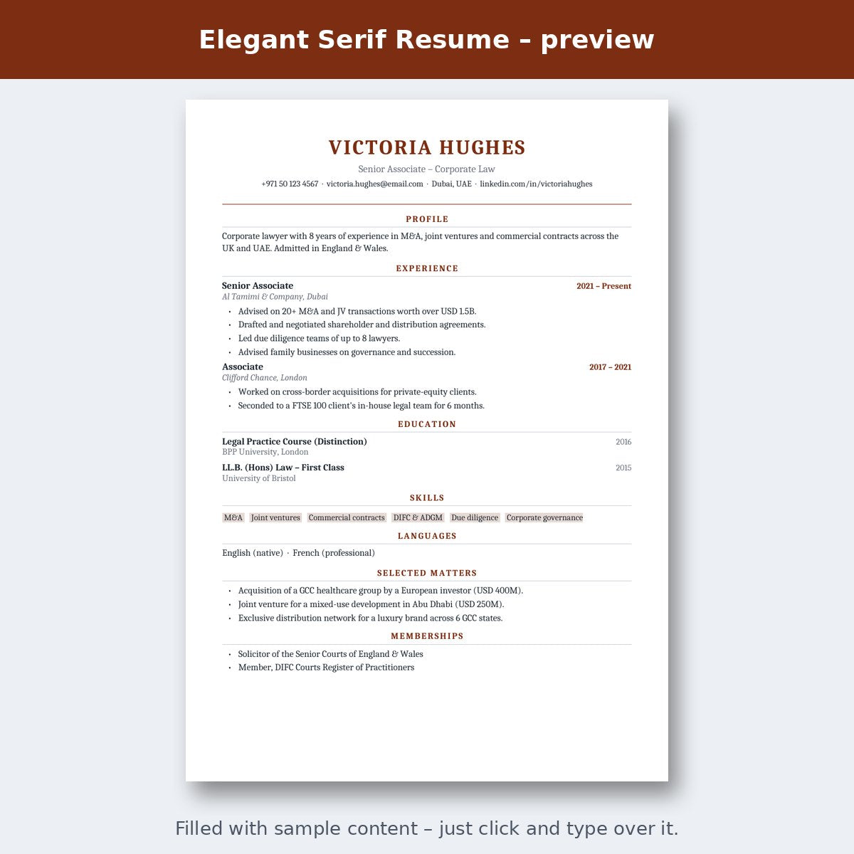 Elegant Serif Resume – preview